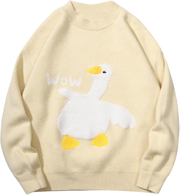 Men's Graphic Oversized Sweater Unisex Knit Aesthetic Sweaters Streetwear Casual Tunic Pullover Jumper Yellow