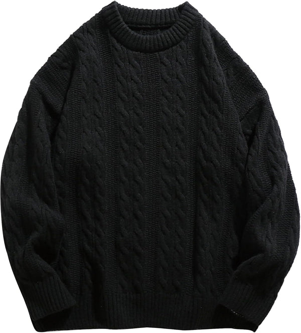 Mens Oversized Sweater Unisex Crewneck Cable Knit Sweater Pullover Aesthetic Streetwear Casual Sweaters Jumper