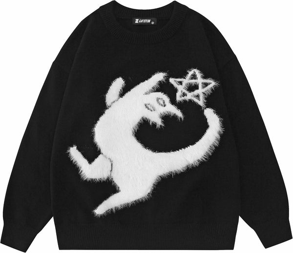 Mens Graphic Sweater Unisex Long Sleeve Knit Oversized Sweater Aesthetic Streetwear Casual Sweaters Tunic Tops