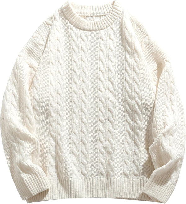 Mens Oversized Sweater Unisex Crewneck Cable Knit Sweater Pullover Aesthetic Streetwear Casual Sweaters Jumper