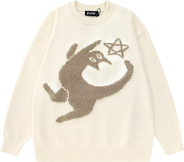Mens Graphic Sweater Unisex Long Sleeve Knit Oversized Sweater Aesthetic Streetwear Casual Sweaters Tunic Tops