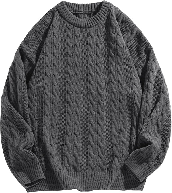 Mens Oversized Sweater Unisex Crewneck Cable Knit Sweater Pullover Aesthetic Streetwear Casual Sweaters Jumper