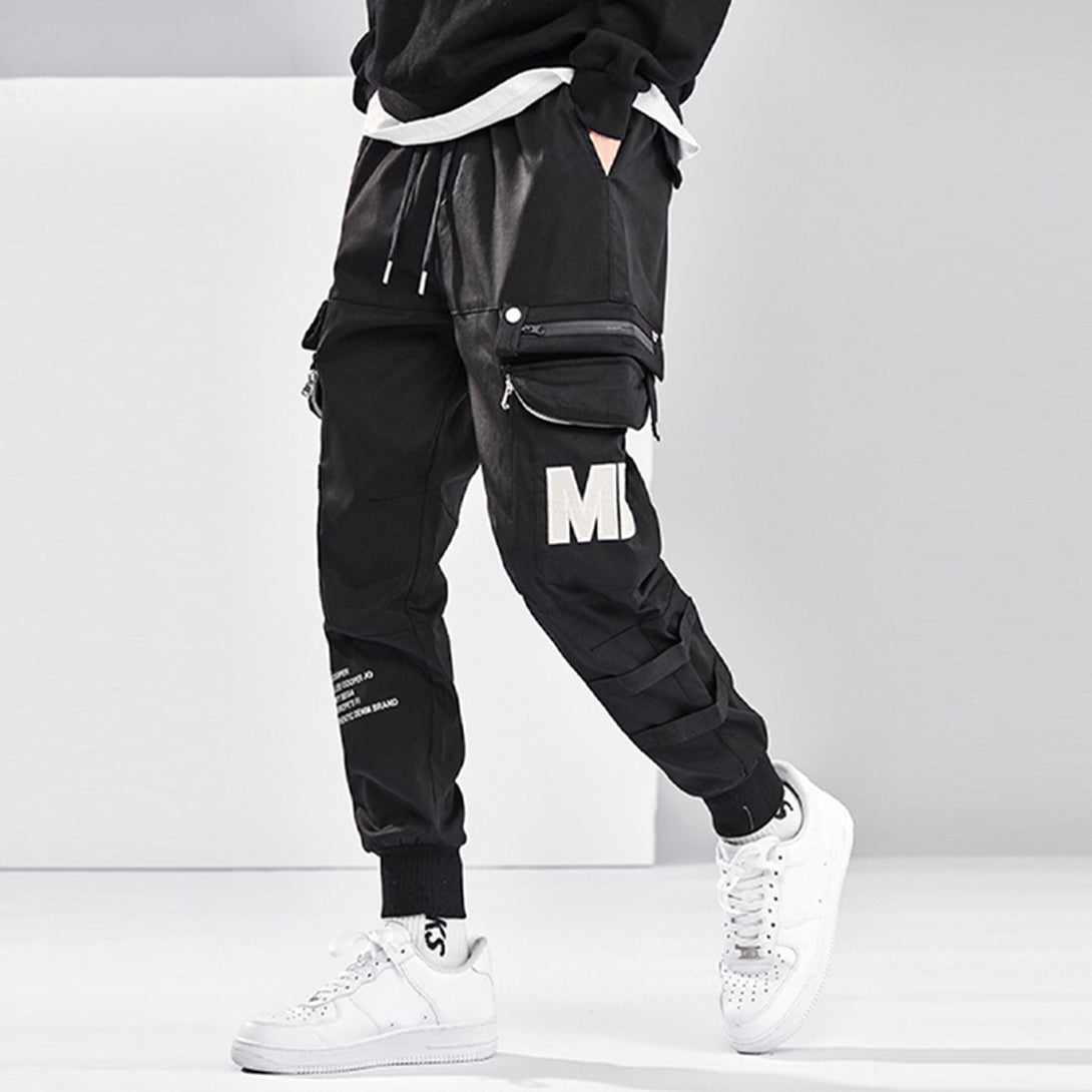 Letter Print Casual Cargo Pants - laixton